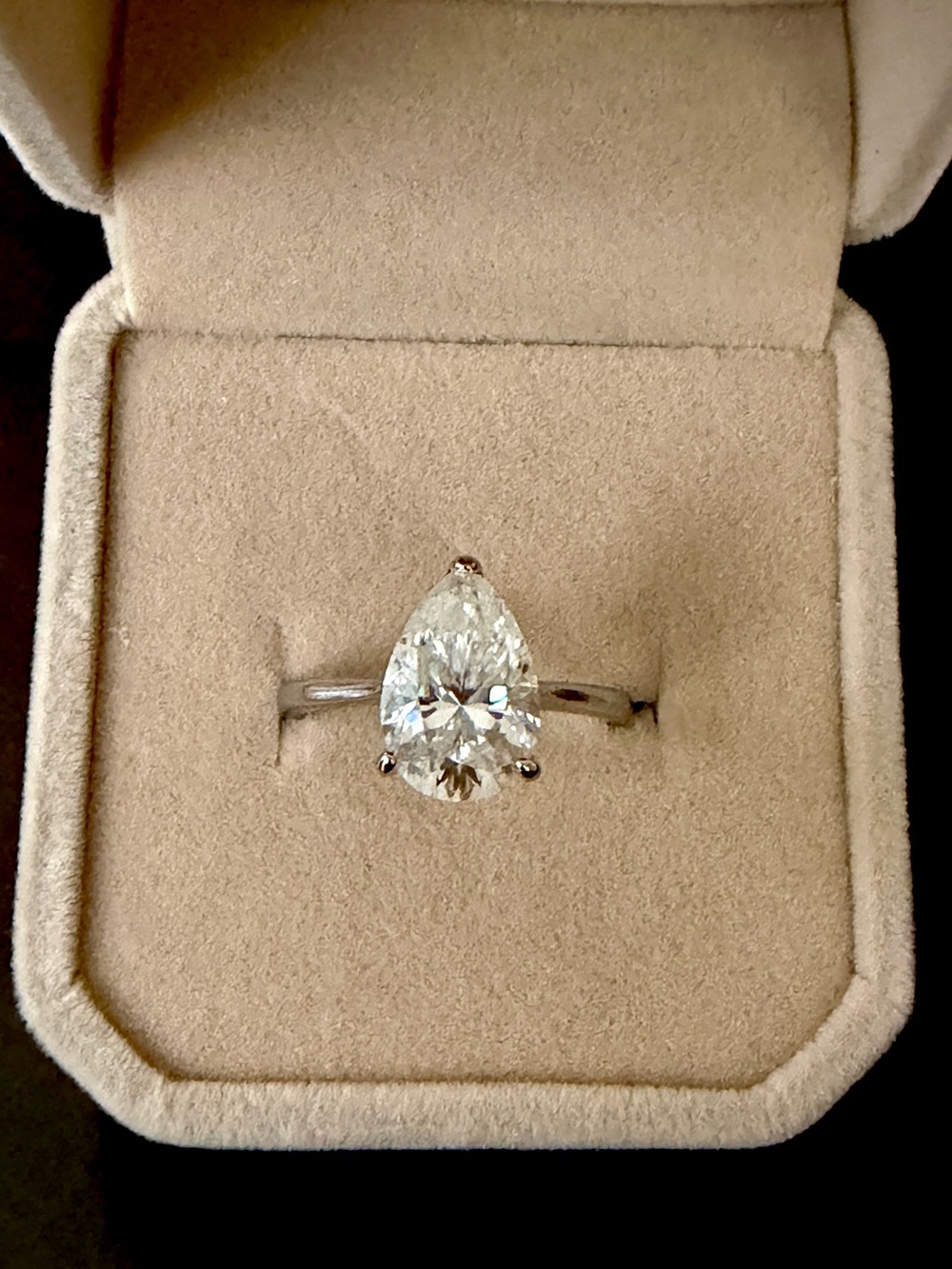 Pear-Shaped Moissanite Solitaire Engagement Ring 3 carats, sz 7, Sterling Silver - Picture 1 of 8